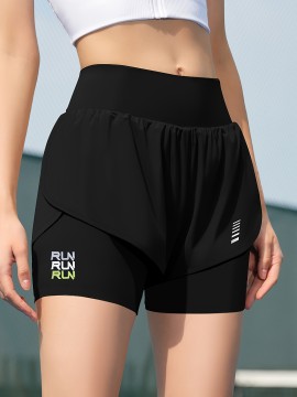 Fake Two Piece Cycling Yoga Shorts, Workout Running Sports Shorts, Women's Activewear