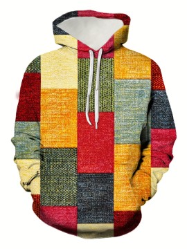 Color Block Print Hoodie, Cool Hoodies For Men, Men's Casual Graphic Design Pullover Hooded Sweatshirt Streetwear For Winter Fall, As Gifts