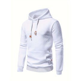 Men's Waffle Pattern Solid Hoodie - Casual Pullover Sweatshirt for Winter - Streetwear with Kangaroo Pocket