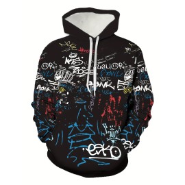 Doodles Print Hoodie, Cool Hoodies For Men, Men's Casual Graphic Design Pullover Hooded Sweatshirt With Kangaroo Pocket Streetwear For Winter Fall, As Gifts